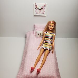 Barbie Pink Chevron Flannel Bedding Set 1:6 Scale